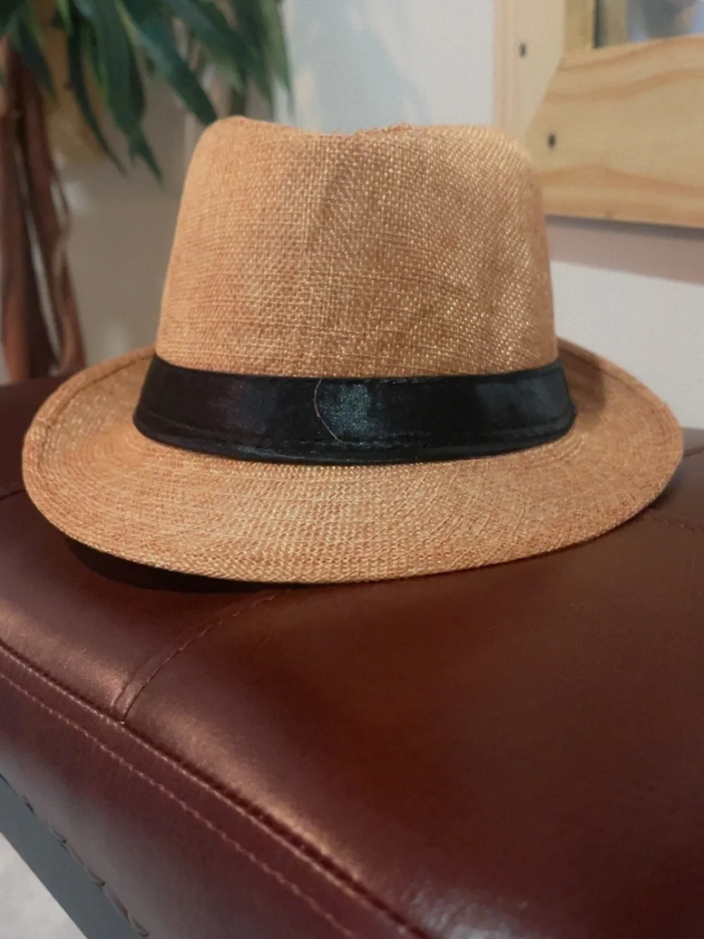 Straw Fedora Hat with Black Band